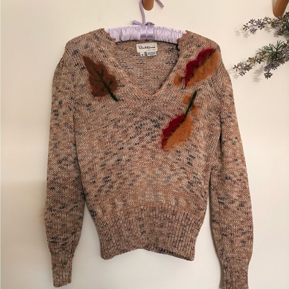 Vintage Embellished Brown Knit Sweater Small